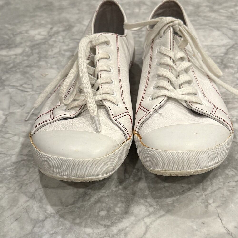 Converse Leather Chuck Taylor All Star Womens 7.5 Ivory Red Sneakers Yellowing - Picture 2 of 8